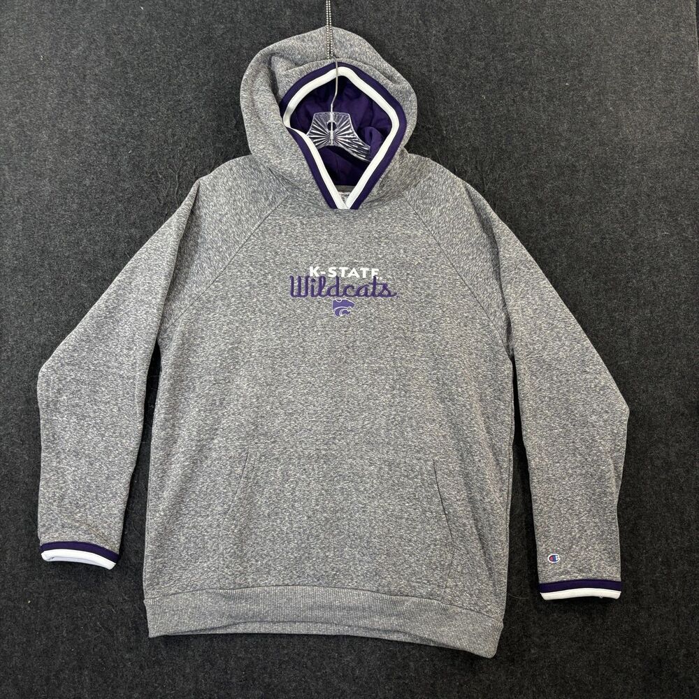Kansas State Wildcats Hoodie Men's XL Gray Fleece Champion Pullover K-State